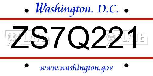 ZS7Q221 District Of Columbia License Plate