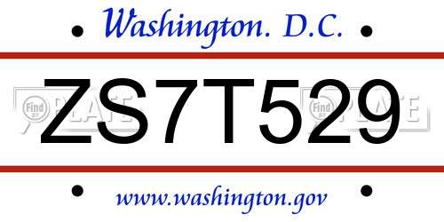 ZS7T529 District Of Columbia License Plate