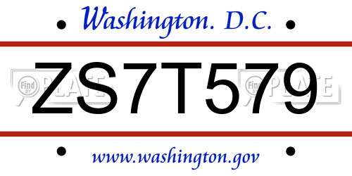 ZS7T579 District Of Columbia License Plate