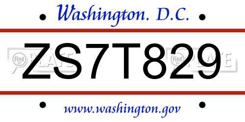 ZS7T829 District Of Columbia License Plate