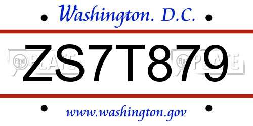 ZS7T879 District Of Columbia License Plate