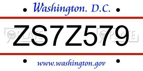 ZS7Z579 District Of Columbia License Plate
