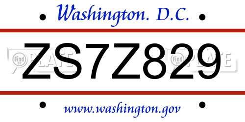 ZS7Z829 District Of Columbia License Plate