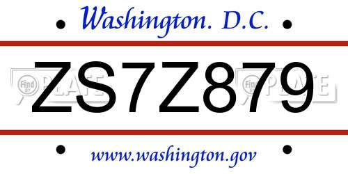 ZS7Z879 District Of Columbia License Plate