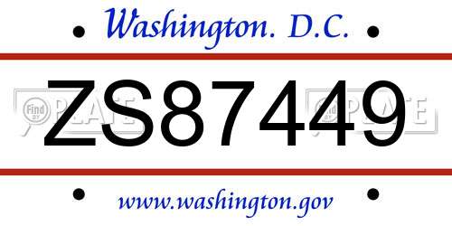 ZS87449 District Of Columbia License Plate
