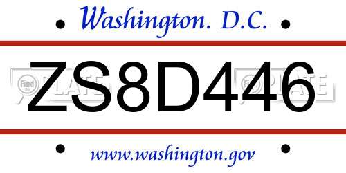 ZS8D446 District Of Columbia License Plate