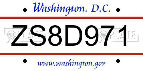 ZS8D971 District Of Columbia License Plate