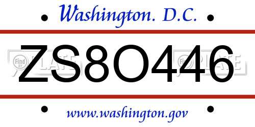 ZS8O446 District Of Columbia License Plate