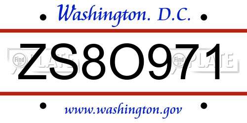 ZS8O971 District Of Columbia License Plate
