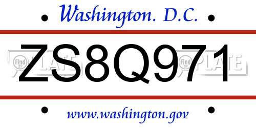 ZS8Q971 District Of Columbia License Plate