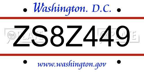 ZS8Z449 District Of Columbia License Plate