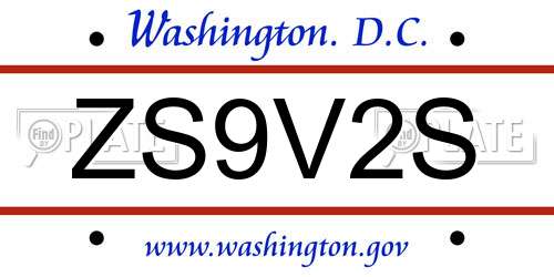 ZS9V2S District Of Columbia License Plate