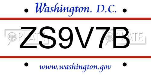 ZS9V7B District Of Columbia License Plate
