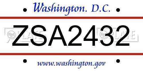ZSA2432 District Of Columbia License Plate
