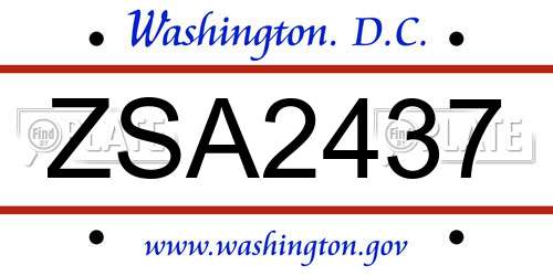 ZSA2437 District Of Columbia License Plate
