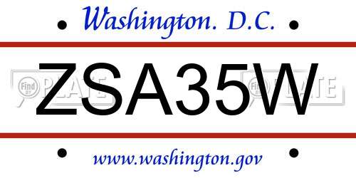 ZSA35W District Of Columbia License Plate