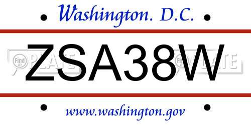 ZSA38W District Of Columbia License Plate