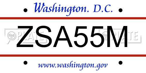 ZSA55M District Of Columbia License Plate