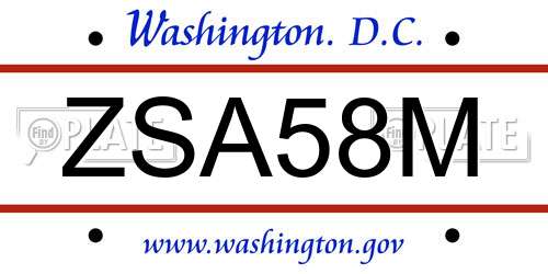 ZSA58M District Of Columbia License Plate