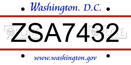 ZSA7432 District Of Columbia License Plate