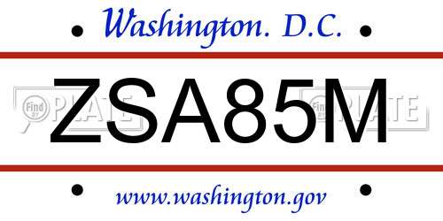 ZSA85M District Of Columbia License Plate