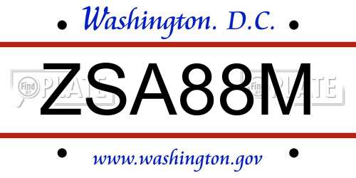 ZSA88M District Of Columbia License Plate