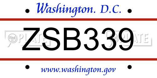 ZSB339 District Of Columbia License Plate