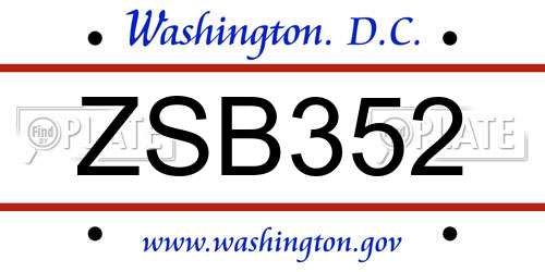 ZSB352 District Of Columbia License Plate