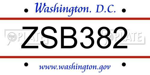 ZSB382 District Of Columbia License Plate
