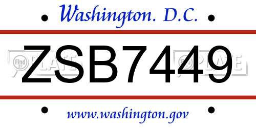 ZSB7449 District Of Columbia License Plate
