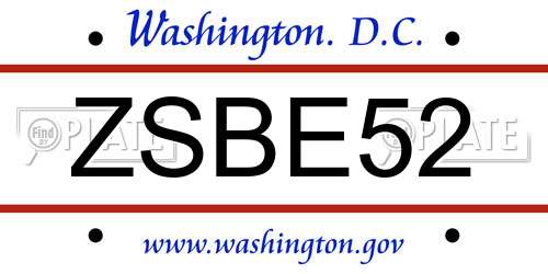 ZSBE52 District Of Columbia License Plate