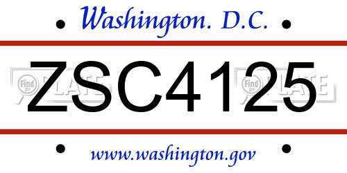 ZSC4125 District Of Columbia License Plate