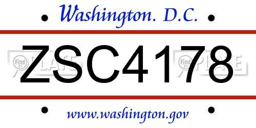 ZSC4178 District Of Columbia License Plate