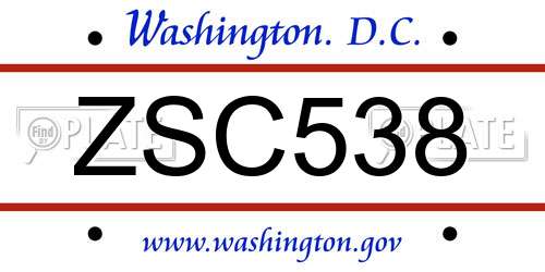 ZSC538 District Of Columbia License Plate