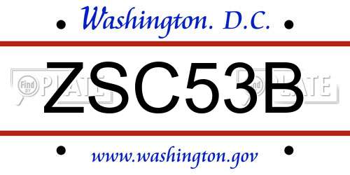 ZSC53B District Of Columbia License Plate