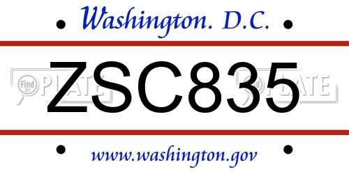 ZSC835 District Of Columbia License Plate