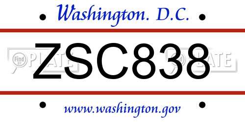 ZSC838 District Of Columbia License Plate