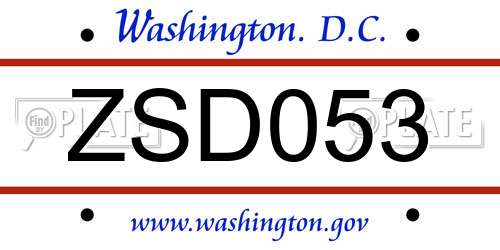 ZSD053 District Of Columbia License Plate