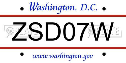 ZSD07W District Of Columbia License Plate