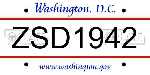 ZSD1942 District Of Columbia License Plate