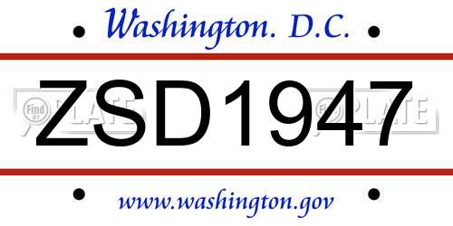ZSD1947 District Of Columbia License Plate