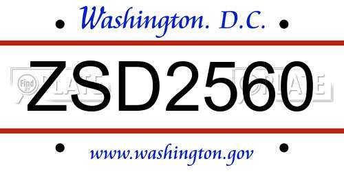 ZSD2560 District Of Columbia License Plate