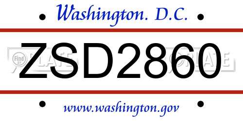 ZSD2860 District Of Columbia License Plate
