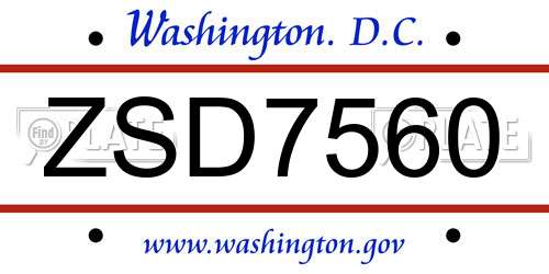 ZSD7560 District Of Columbia License Plate