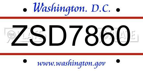 ZSD7860 District Of Columbia License Plate