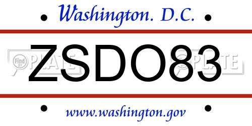 ZSDO83 District Of Columbia License Plate