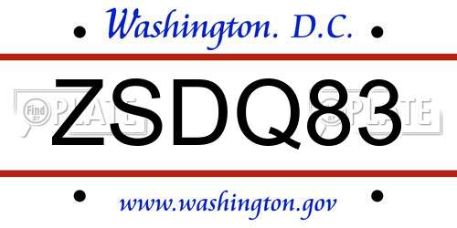 ZSDQ83 District Of Columbia License Plate
