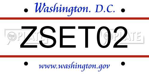 ZSET02 District Of Columbia License Plate