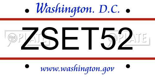 ZSET52 District Of Columbia License Plate