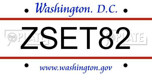ZSET82 District Of Columbia License Plate